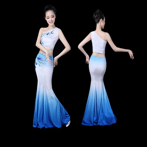 Chinese folk dance costumes for women girls traditional yi dai minority stage performance mermaid dress costumes